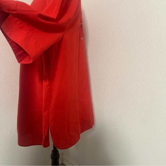 Chico's Women’s Size XL Red  Button Up Tie Back Curved Hems 100% Cotton EUC - Picture 5 of 11